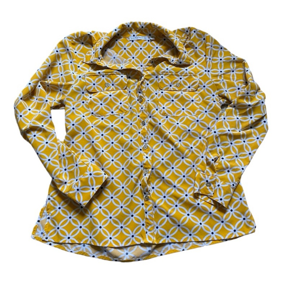Notations Women’s Button Down Printed Mustard Yellow Blouse